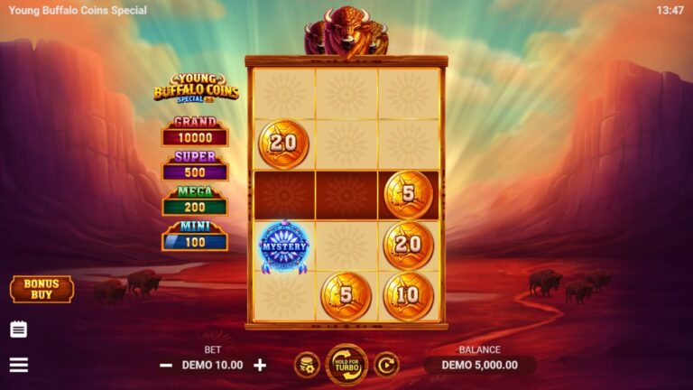 Young Buffalo Coins Special slot gameplay showing the reels and game features