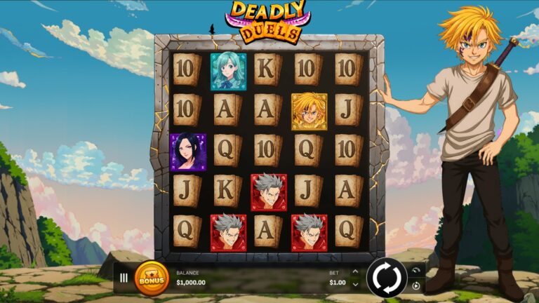 Deadly Duels slot gameplay showing the reels and game features