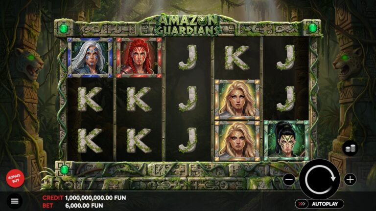 Amazon Guardians slot gameplay showing the reels and game features