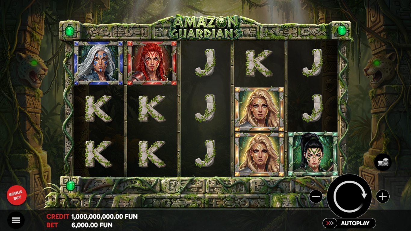Amazon Guardians slot gameplay showing the reels and game features