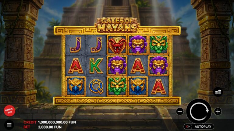 Gates of Mayans slot gameplay showing the reels and game features