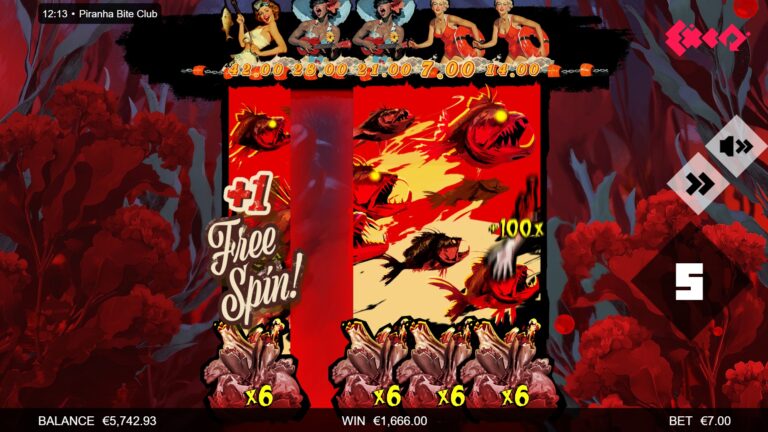 Piranha Bite Club slot gameplay with piranha symbols and Swimmer Reel