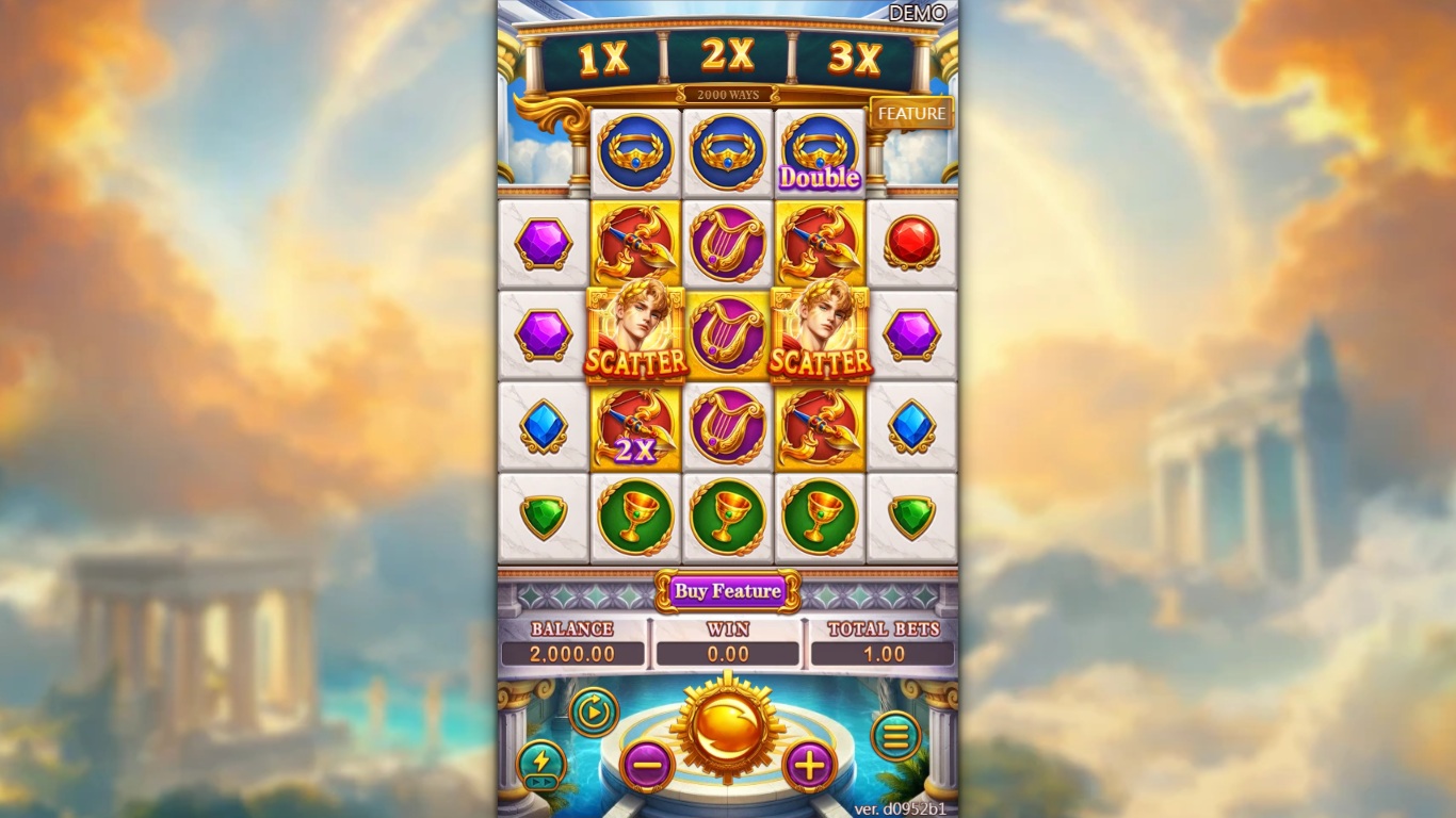 Apollo slot gameplay with mythological symbols on the tall reel board
