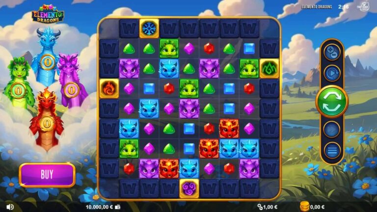 Elemento Dragons slot gameplay with symbols on a 9x9 board
