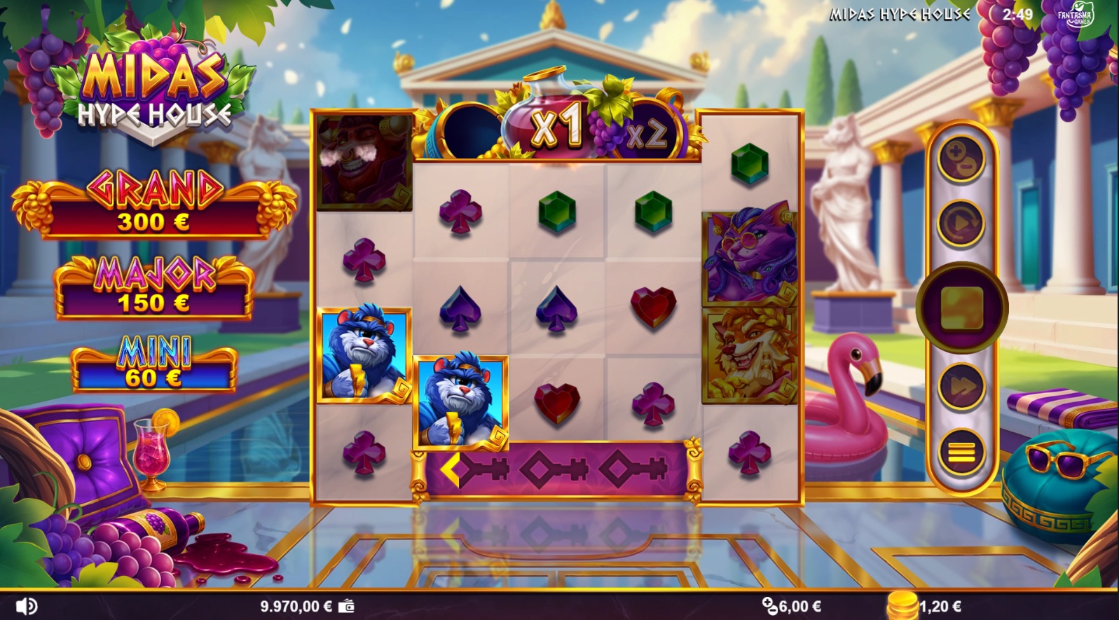 Midas Hype House slot gameplay with a stepped five-reel layout