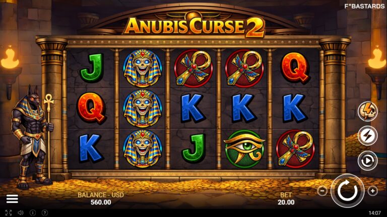 Anubis Curse 2 gameplay showing Egyptian themed symbols on the reels