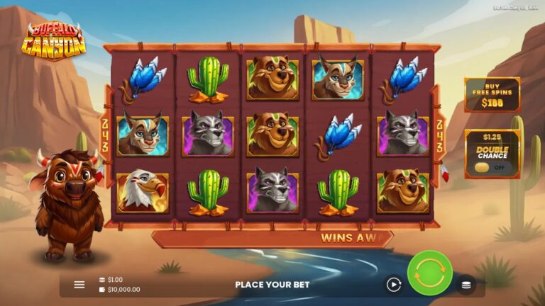 Buffalo Canyon gameplay with animal symbols on five reels