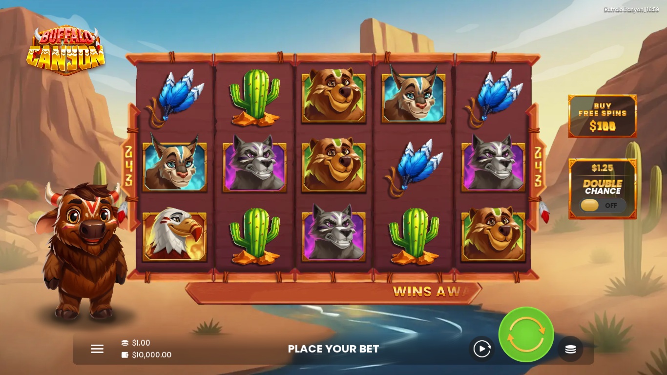 Buffalo Canyon gameplay with animal symbols on five reels
