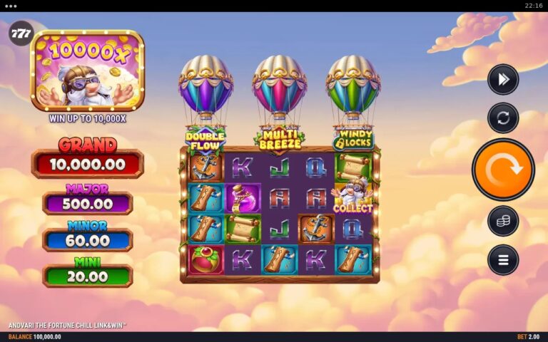 Andvari the Fortune Chill Link&Win slot gameplay showing symbols on a 5x4 board