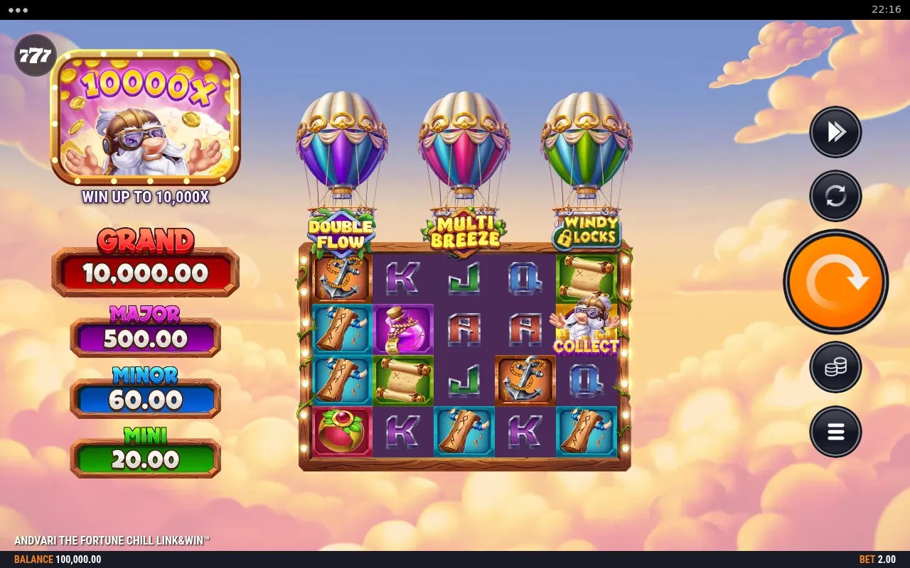 Andvari the Fortune Chill Link&Win slot gameplay showing symbols on a 5x4 board