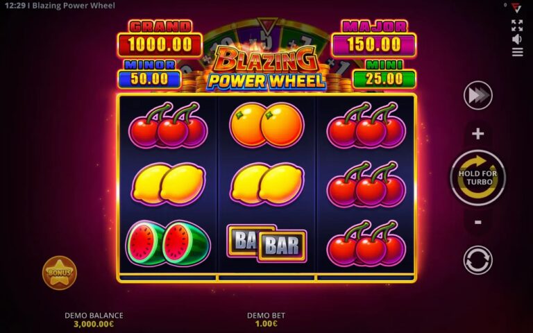 Blazing Power Wheel slot gameplay with fruit reels and Power Wheel
