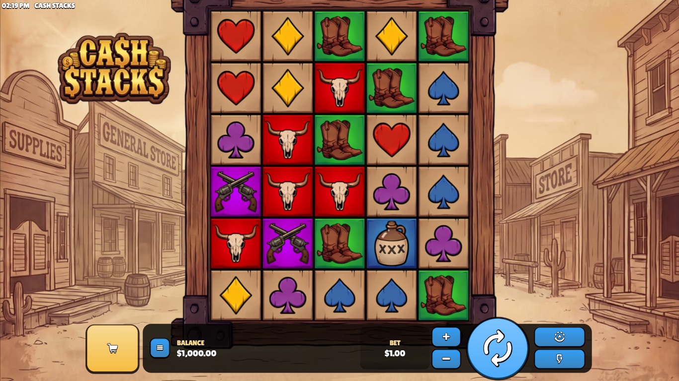 Cash Stacks gameplay showing a tall reel grid and bonus symbols