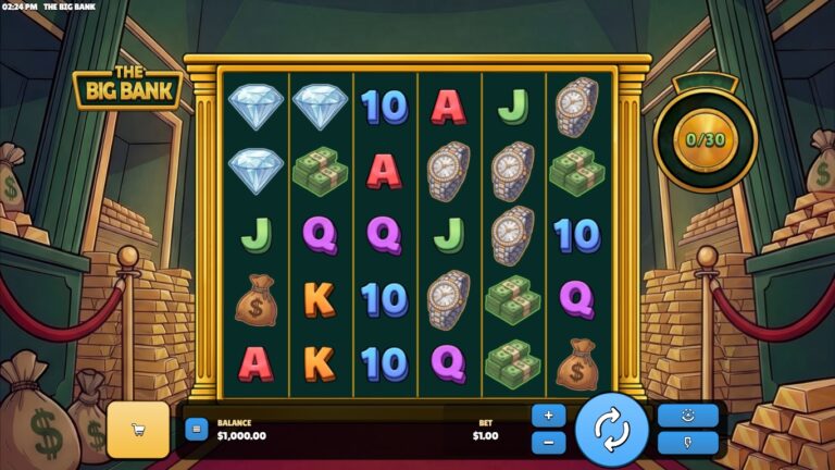 The Big Bank slot gameplay showing the active reels and symbols