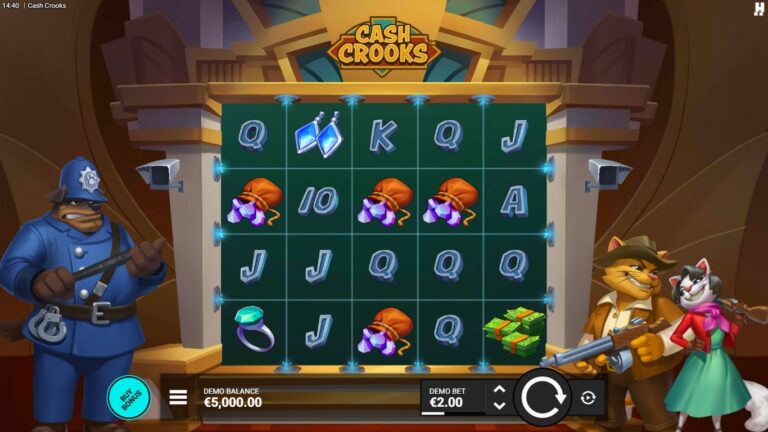Cash Crooks slot gameplay showing the active reels and symbols