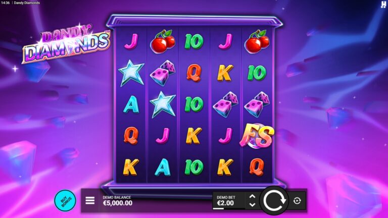 Dandy Diamonds slot gameplay showing the active reels and symbols