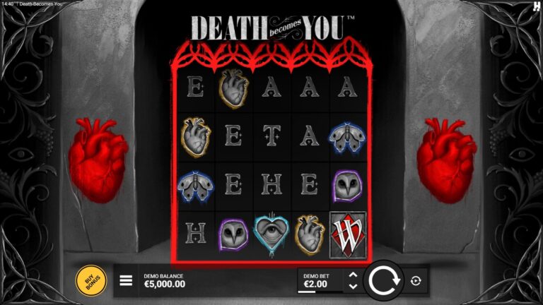 Death Becomes You slot gameplay showing the active reels and symbols