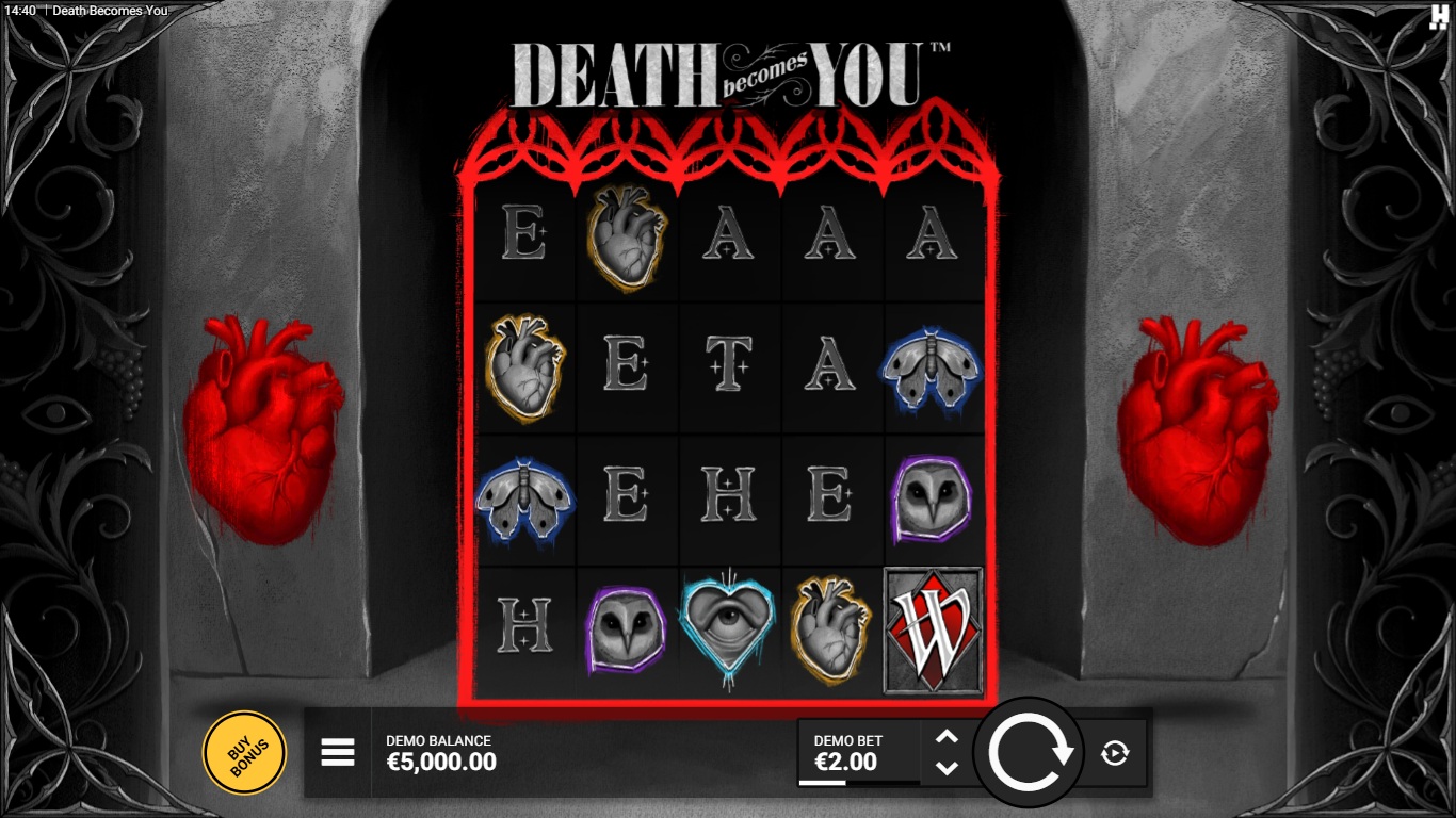 Death Becomes You slot gameplay showing the active reels and symbols