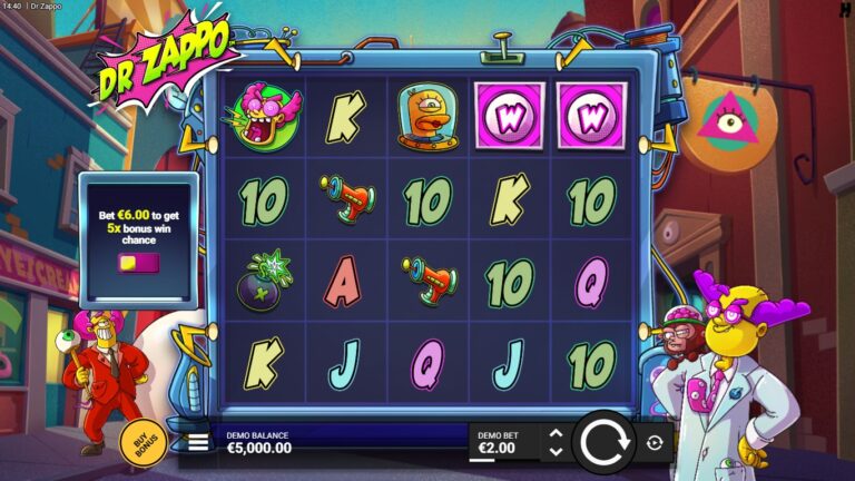 Dr Zappo slot gameplay showing the active reels and symbols