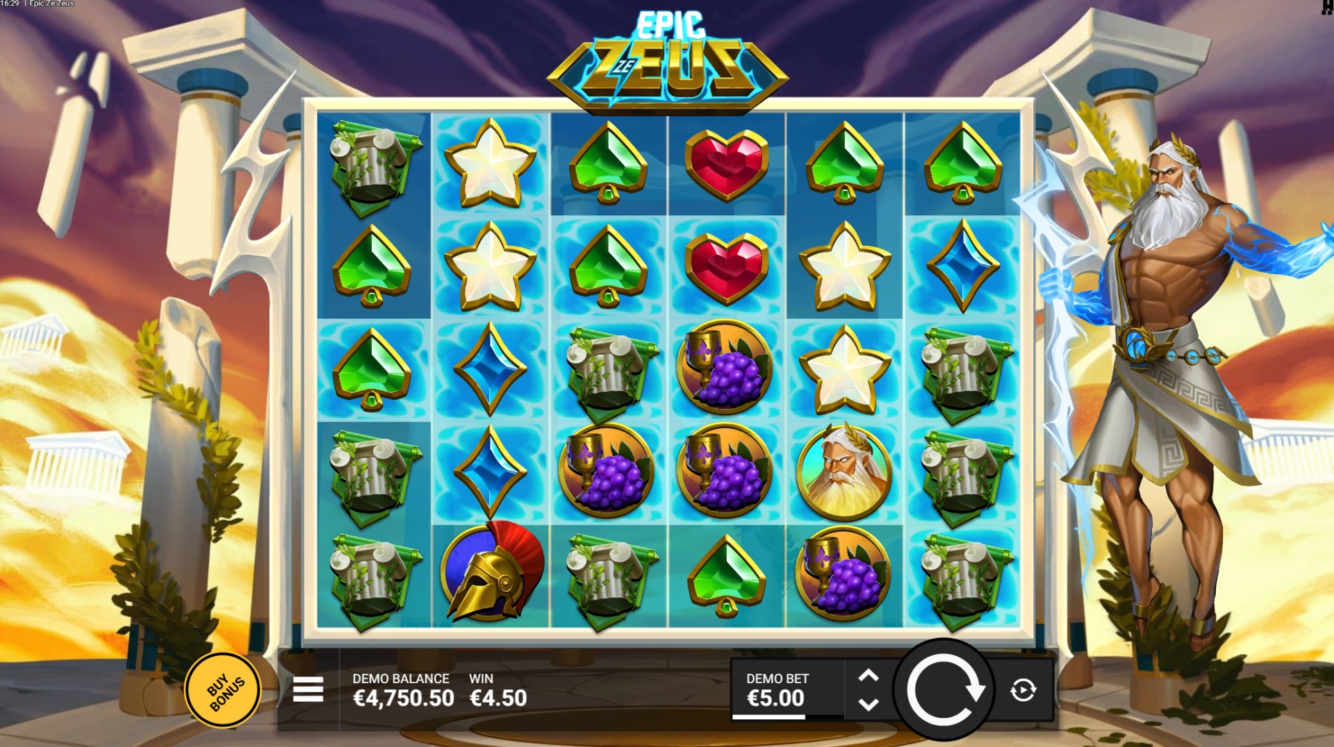 Epic Ze Zeus slot gameplay with Olympus symbols and cluster grid