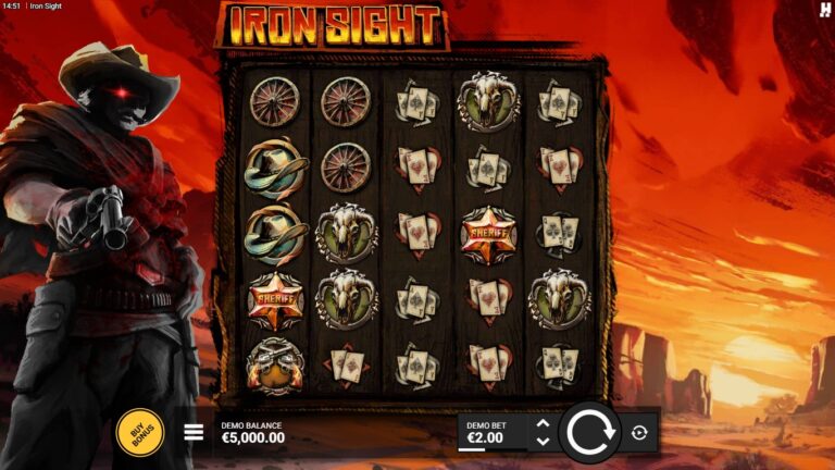 Iron Sight slot gameplay showing the active reels and symbols