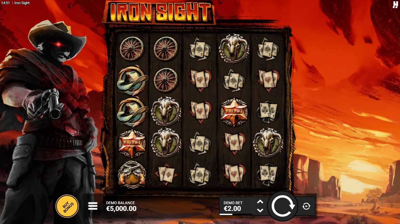 Iron Sight slot gameplay showing the active reels and symbols