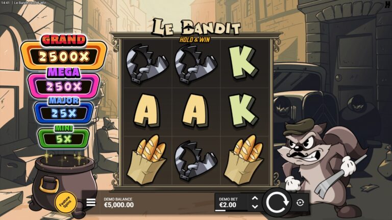 Le Bandit Hold & Win slot gameplay showing the active reels and symbols
