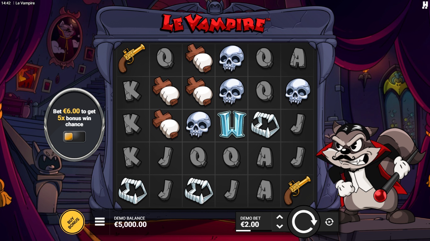 Le Vampire slot gameplay showing the active reels and symbols