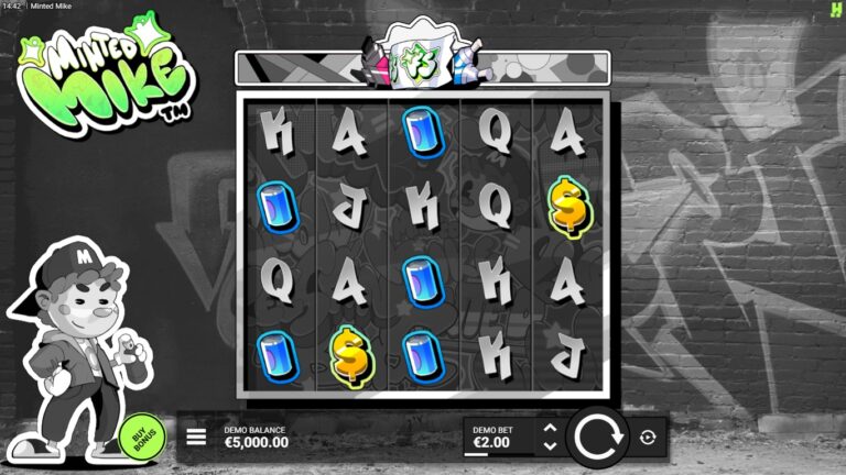 Minted Mike slot gameplay showing the reels and symbols