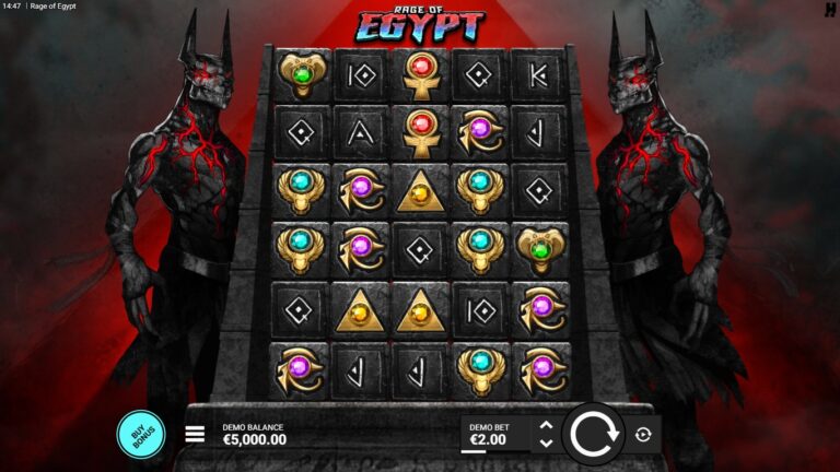 Rage of Egypt slot gameplay showing the reels and symbols