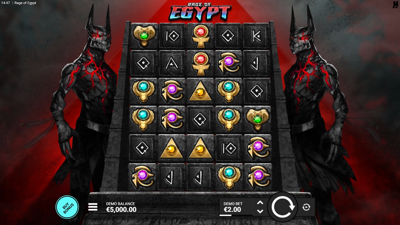Rage of Egypt slot gameplay showing the reels and symbols