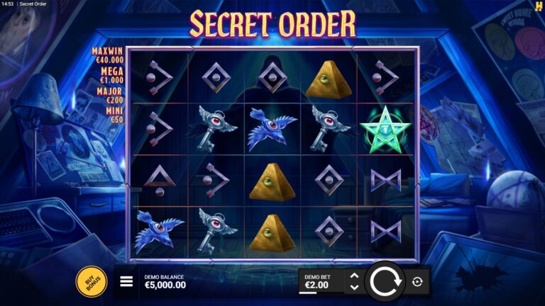 Secret Order slot gameplay showing the reels and symbols