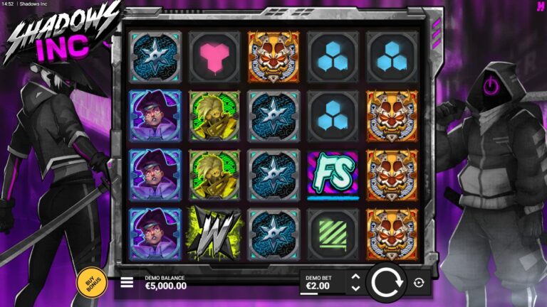 Shadows Inc slot gameplay showing the reels and symbols