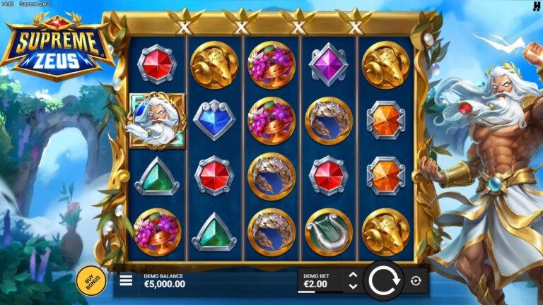 Supreme Zeus slot gameplay showing the reels and symbols