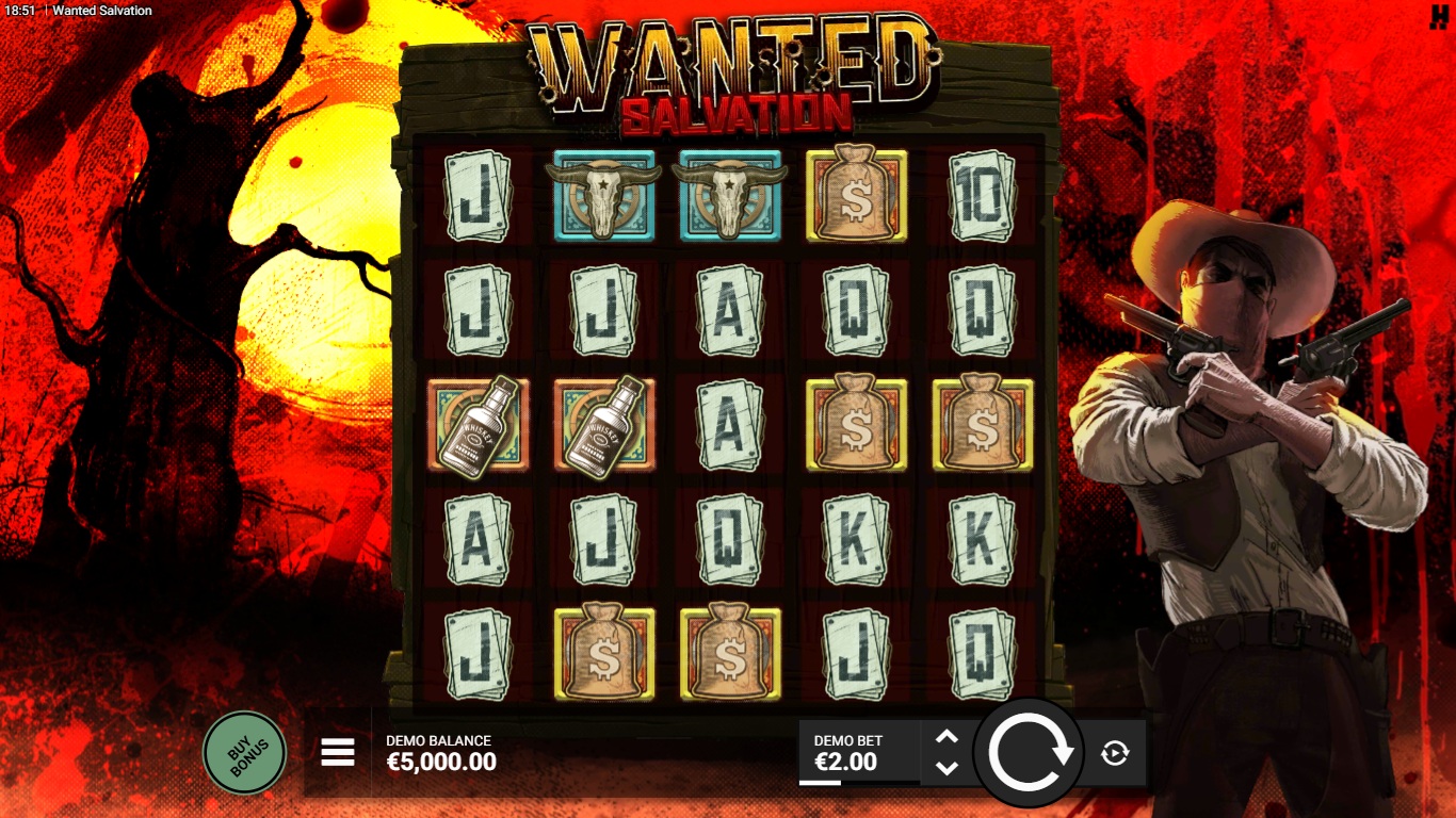 Wanted Salvation slot gameplay showing the reels and symbols