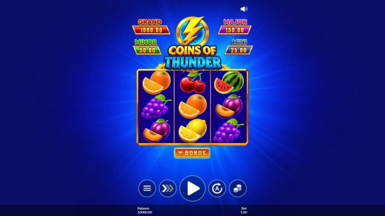 Coins of Thunder slot gameplay showing the reels and symbols