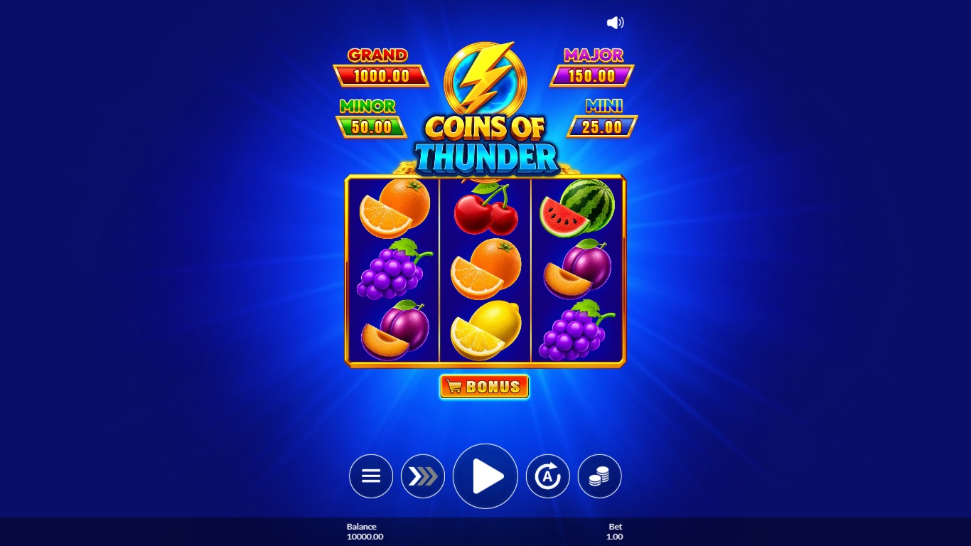 Coins of Thunder slot gameplay showing the reels and symbols