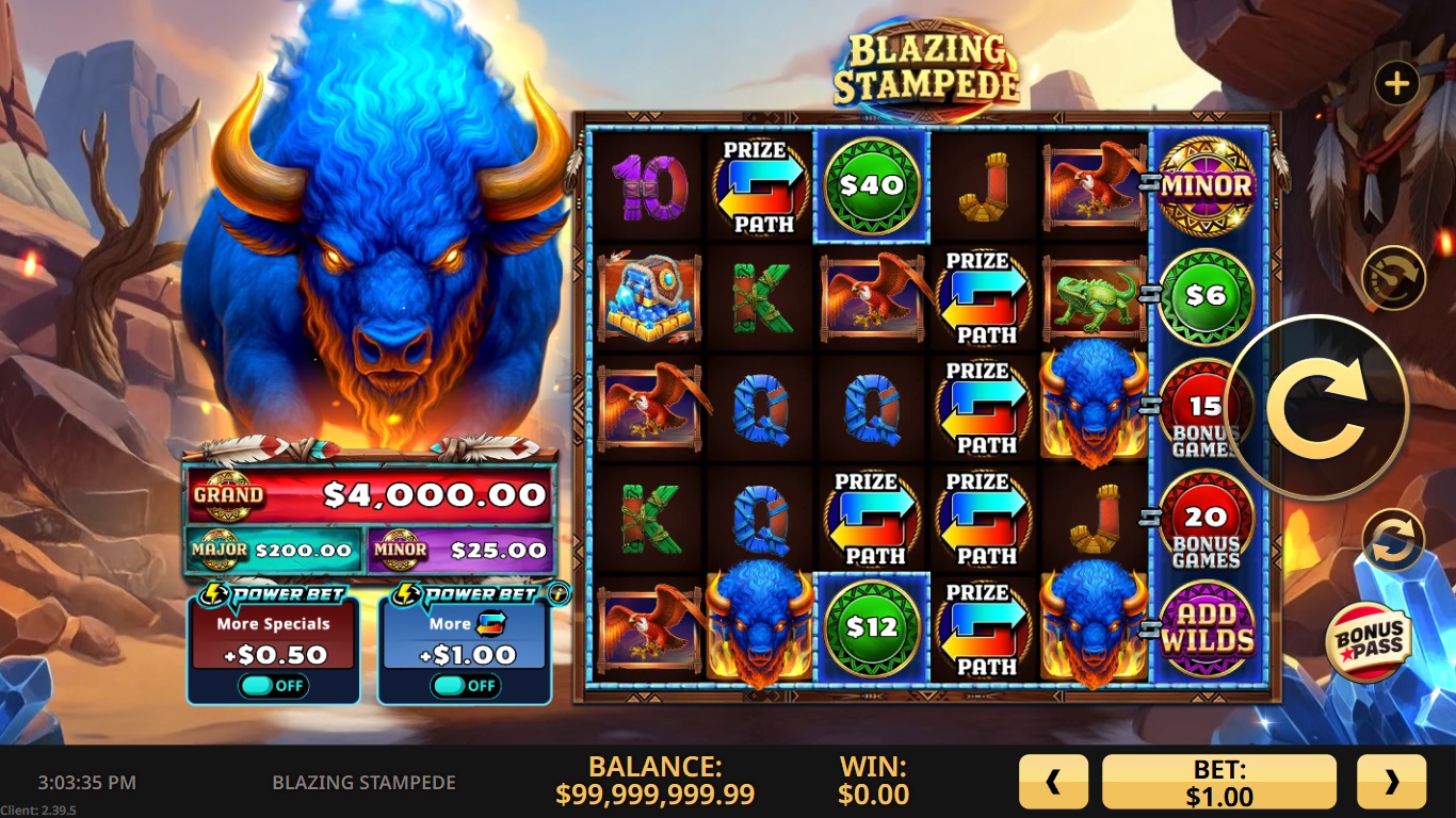 Blazing Stampede slot gameplay showing the reels and symbols