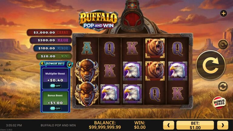Buffalo Pop and Win slot gameplay showing the reels and symbols