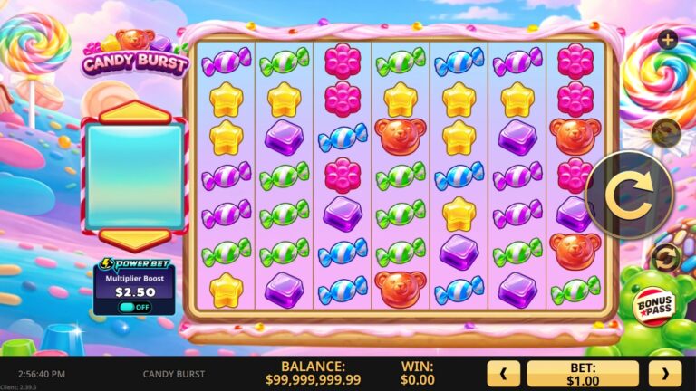 Candy Burst slot gameplay showing the reels and symbols