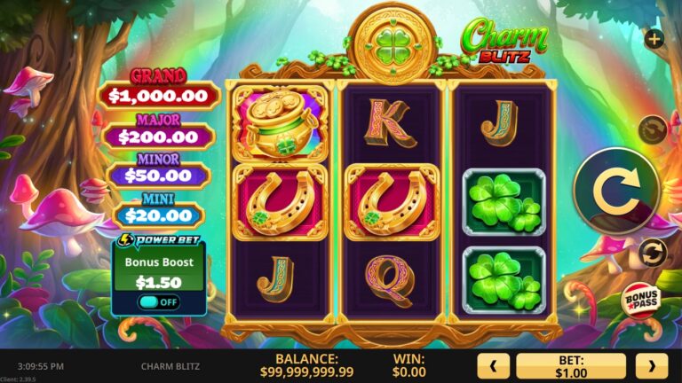 Charm Blitz slot gameplay showing the reels and symbols