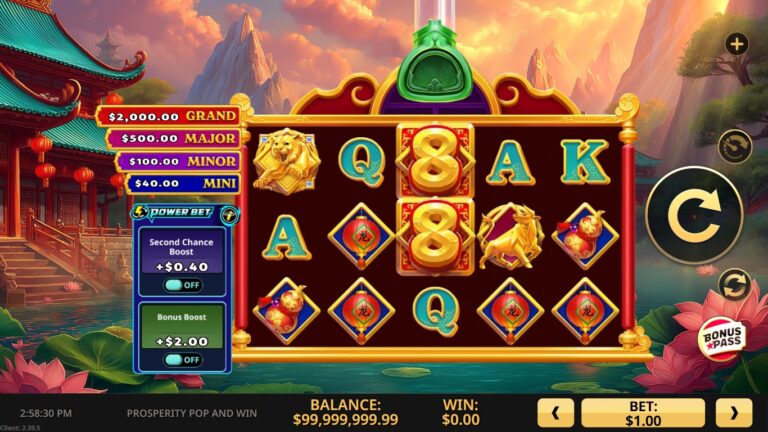 prosperity pop and win slot gameplay with visible reels and symbols