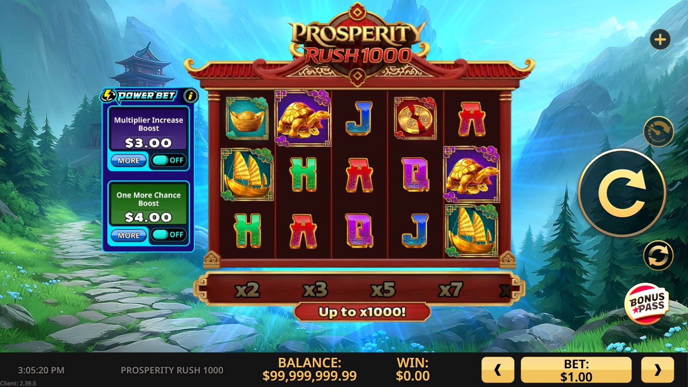 prosperity rush 1000 slot gameplay with visible reels and symbols
