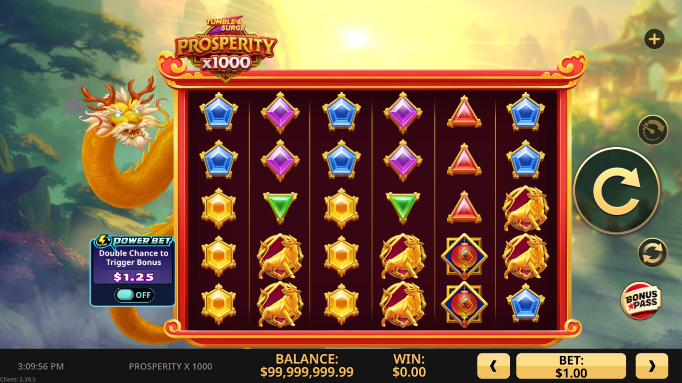 prosperity x 1000 slot gameplay with visible reels and symbols