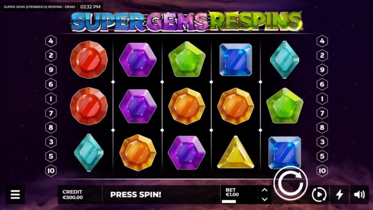 super gems respins slot gameplay with visible reels and symbols
