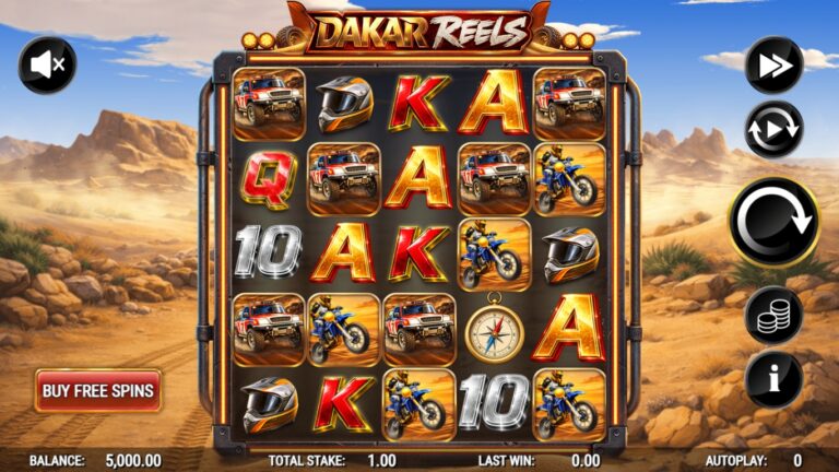 dakar reels slot gameplay with visible reels and symbols