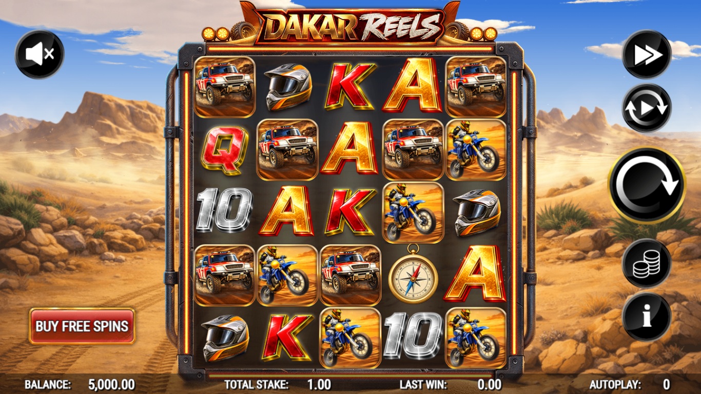 dakar reels slot gameplay with visible reels and symbols