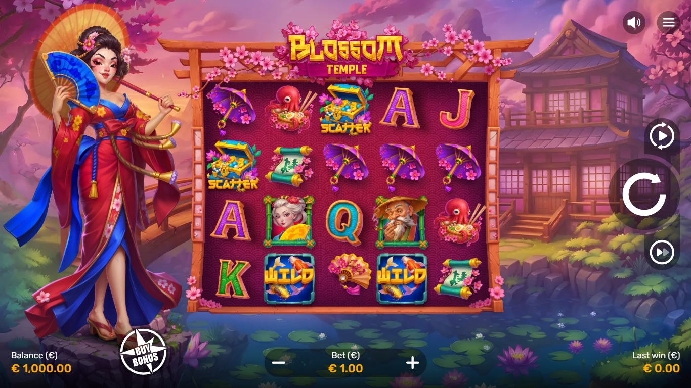 blossom temple slot gameplay with visible reels and symbols