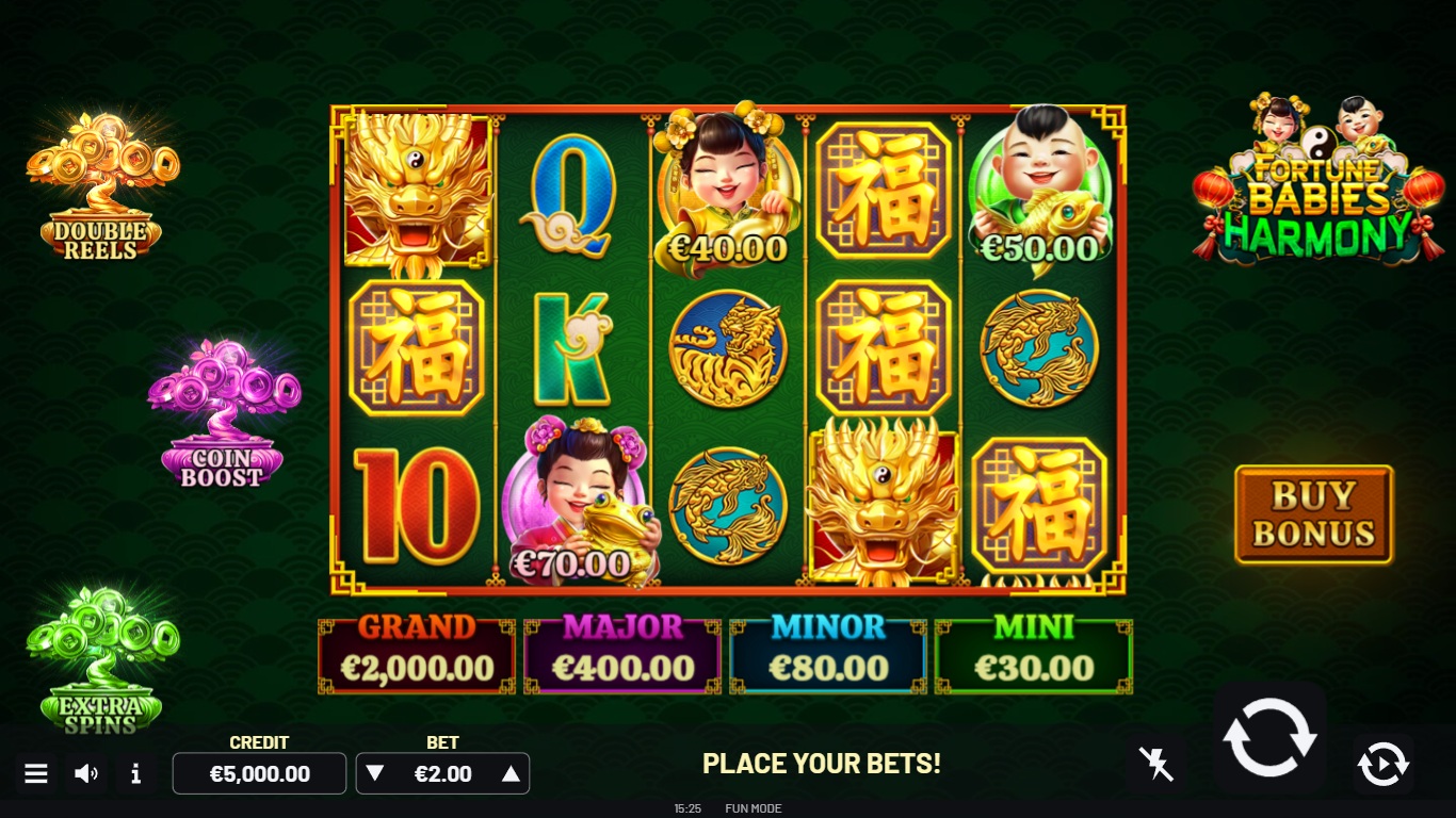 fortune babies harmony slot gameplay with visible reels and symbols