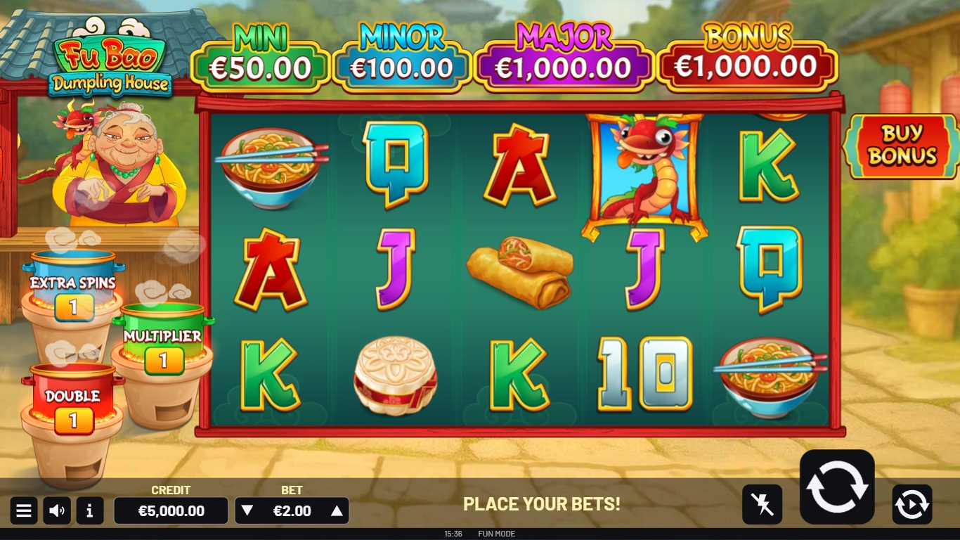 fu bao dumpling house slot gameplay with visible reels and symbols
