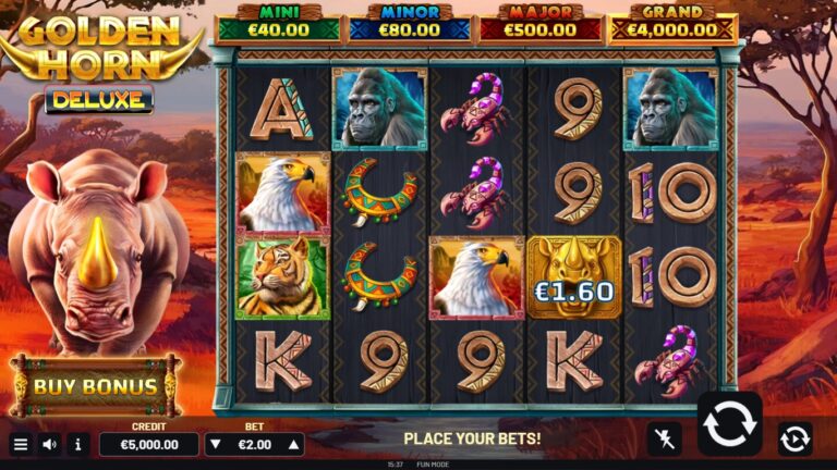 golden horn deluxe slot gameplay with visible reels and symbols